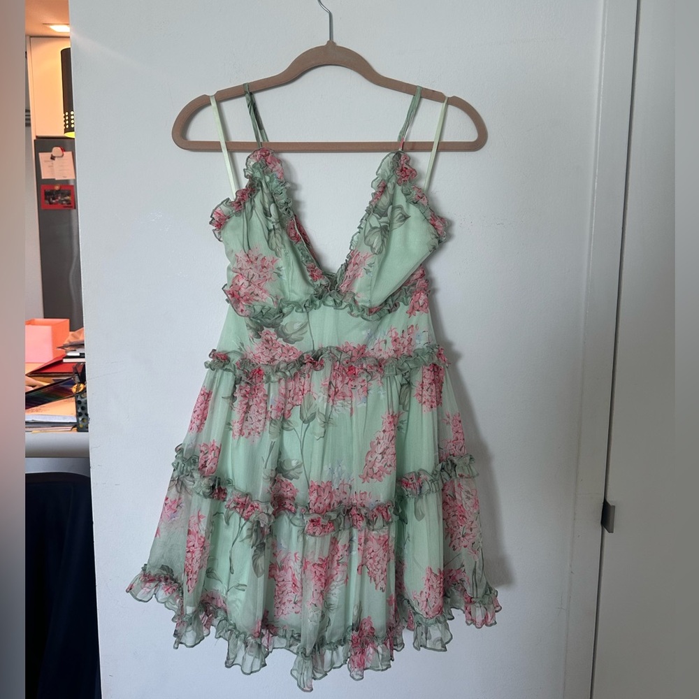 Aqua and pink mini dress